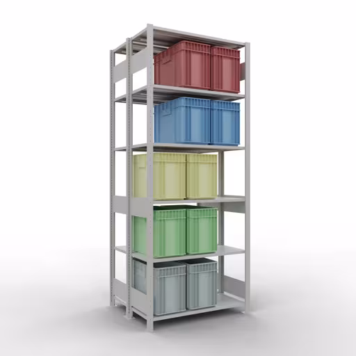 Extra afbeelding van het artikel Basisplank, dubbele plank, plankinsteeksysteem MULTIplus150, 2500 x 1000 x (2x400) mm (HxBxD), 2x6 planken, lengtestangen, RAL 7035 lichtgrijs Extra afbeelding van het artikel Basisplank, dubbele plank, plankinsteeksysteem MULTIplus150, 2500 x 1000 x (2x400) mm, 2x6 planken, RAL 7035 lichtgrijs uit dubbele planken