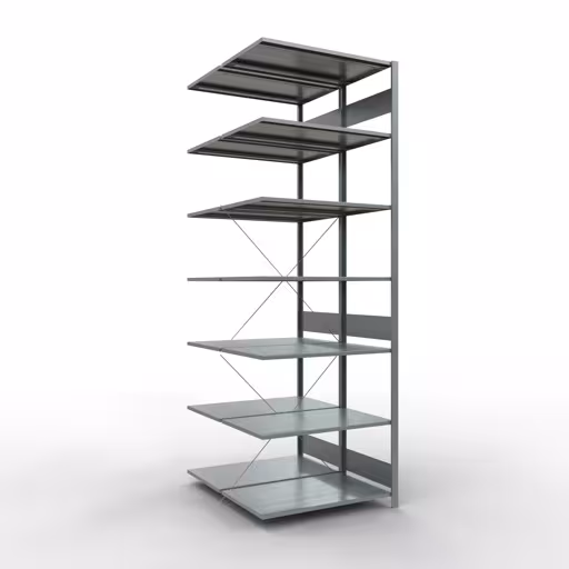 Aanbouwrekken, dubbele rekken, stellingsysteem MULTIplus150, 3000 x 1000 x (2x1200) mm (HxBxD), 2x7 planken, kruisschoor, gegalvaniseerd van Schulte Lagertechnik Aanbouwplank, dubbele plank, stellingsysteem MULTIplus150, 3000 x 1000 x (2x1200) mm (HxBxD), 2x7 planken, kruisschoor, verzinkt, dubbele planken, art.nr. 13767