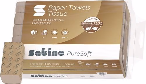 Satino PureSoft 277540 2-laags zachte beige papieren handdoeken, 230 mm lang x circa 240 mm breed, kartonnen doos uit de categorie Schoonmaak- en poetsdoeken, Handdoeken, Handdoekenrollen, artikelnummer 9000469088