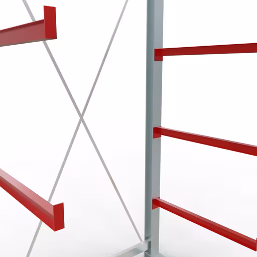 Productafbeelding nr. 12 van artikel K 6000 compleet legbord, eenzijdig, 3000 x 1500 x 1000 mm, RAL 7001 / RAL 3000, 5 opslagniveaus Afbeelding nr. 12 van het artikel K 6000 complete stelling, eenzijdig, 3000 x 1500 x 1000 mm, RAL 7001 / RAL 3000, 5 opslagniveaus uit de productgroep draagarmstellingen van Schulte Lagertechnik