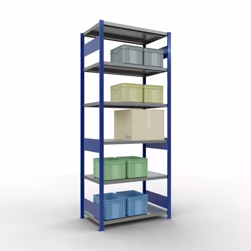 Productafbeelding nr. 15 van het artikel basisplank, legbord, insteeksysteem MULTIplus330, 2500 x 1000 x 600 mm (HxBxD), 6 legborden, lengtestangen, RAL 5010 gentiaanblauw/verzinkt Figuur nr. 15 van het artikel basisrek, legplank, insteeksysteem MULTIplus330, 2500 x 1000 x 600 mm, 6 legborden, lengtestangen, RAL 5010 gentiaanblauw/verzinkt uit de insteeksysteem productgroep van Schulte Lagertechnik.