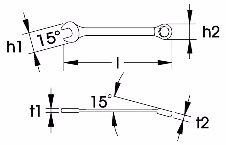 Skizze 827622 Combinatiesleutel extra lang DIN 3113, vorm A, ELORA-203-19 mm XL