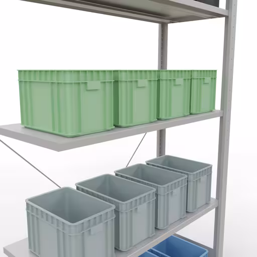 Productafbeelding nr. 13 van het artikel Aanbouwrekken, legbordstellingen, insteeksysteem MULTIplus150, 2000 x 1000 x 400 mm (HxBxD), 5 legborden, kruisschoor, RAL 7035 lichtgrijs Figuur nr. 13 van het artikel aanbouwrekken, legbordstellingen, insteeksysteem MULTIplus150, 2000 x 1000 x 400 mm, 5 legborden, kruisschoor, RAL 7035 lichtgrijs uit de insteeksysteem productgroep van Schulte Lagertechnik.