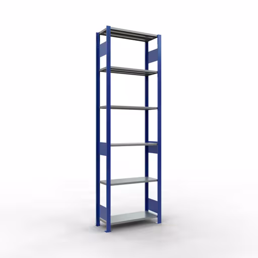 Basisplank, legbord, insteeksysteem MULTIplus150, 2500 x 750 x 300 mm, 6 legborden, lengtestangen, RAL 5010 gentiaanblauw/verzinkt/verzinkt van het merk Schulte Lagertechnik uit het assortiment insteeksysteem