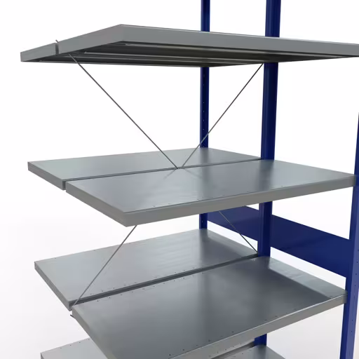 Productafbeelding nr. 11 van het artikel MULTIplus250 insteekstellingsysteem, 3000 x 1000 x (2x500) mm (HxBxD), 2x7 legborden, kruisschoor, RAL 7035 lichtgrijs/gentiaanblauw Productafbeelding nr. 11 van het artikel MULTIplus250 insteekstellingsysteem, 3000 x 1000 x (2x500) mm, 2x7 legborden, kruisschoor, RAL 7035 lichtgrijs/gentiaanblauw uit het assortiment legbordstellingen van Schulte Lagertechnik