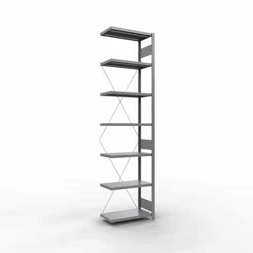 Figuur nr. 12 van het artikel aanbouwrekken, legbordstellingen, insteeksysteem MULTIplus250, 3000 x 750 x 400 mm, 7 legborden, kruisschoor, verzinkt uit de productgroep insteeksysteem van Schulte Lagertechnik.