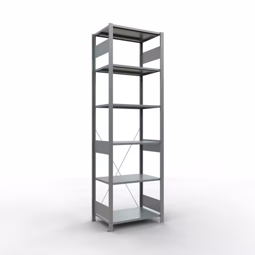 Basisplank, legplank, insteeksysteem MULTIplus150, 2500 x 750 x 500 mm (HxBxD), 6 legborden, kruisschoor, verzinkt, basisplank, art.nr. 12751-75