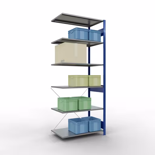 Andere weergave van het artikel Aanbouwplank, legplank-insteeksysteem MULTIplus150, 2500 x 1000 x 600 mm, 6 legborden, RAL 5010/verzinkt uit de categorie insteeksysteem