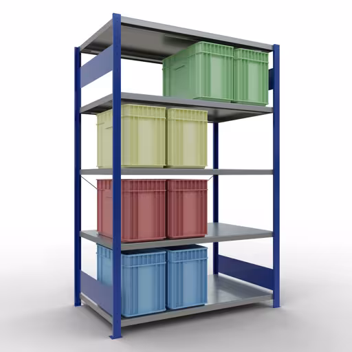 Basisplank, legplank, insteeksysteem MULTIplus250, 2000 x 1300 x 800 mm, 5 legborden, RAL 5010 gentiaanblauw/verzinkt van Schulte Lagertechnik met het artikelnr. 12980-130-B