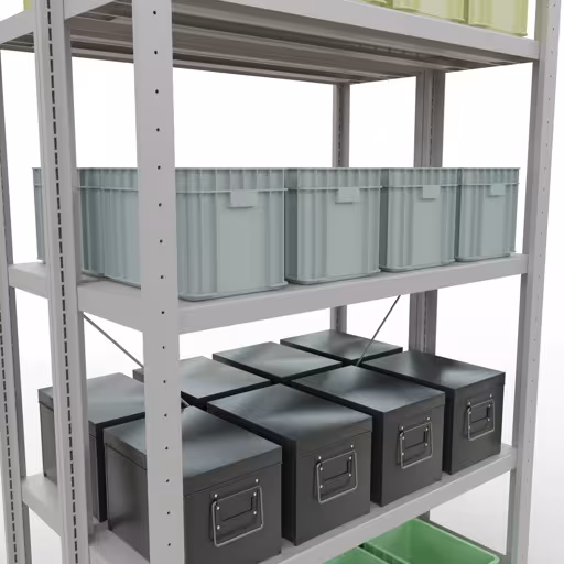 Basisplank, dubbele plank, legbord, insteeksysteem MULTIplus250, 2000 x 1000 x (2x300) mm (HxBxD), 2x5 legborden, kruisschoor, RAL 7035 lichtgrijs met artikelnr. 32130-G Basisplank, dubbele plank, rekkensysteem MULTIplus250, 2000 x 1000 x (2x300) mm, 2x5 planken, kruisschoor, RAL 7035 lichtgrijs van Schulte Lagertechnik uit de categorie rekken