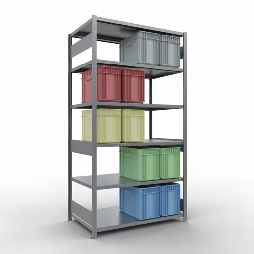 Figuur nr. 15 van het artikel basisrek, legplank, insteeksysteem MULTIplus250, 2500 x 1300 x 800 mm, 6 legborden, lengtestangen, verzinkt uit de insteeksysteem productgroep van Schulte Lagertechnik.
