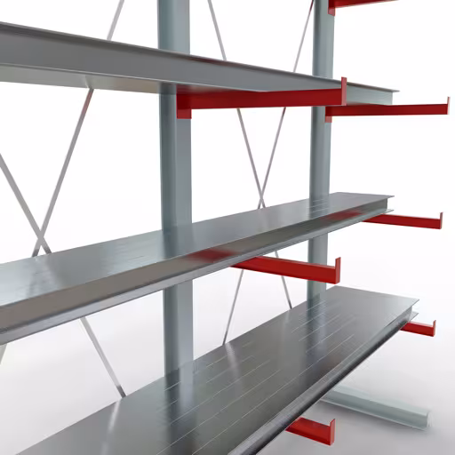 Productafbeelding nr. 12 van artikel K 6000 compleet legbord, eenzijdig, 3000 x 3000 x 750 mm, RAL 7001 / RAL 3000, 5 opslagniveaus Afbeelding nr. 12 van het artikel K 6000 complete stelling, eenzijdig, 3000 x 3000 x 750 mm, RAL 7001 / RAL 3000, 5 opslagniveaus uit de productgroep draagarmstellingen van Schulte Lagertechnik