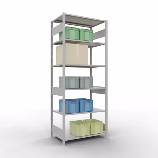 Productafbeelding nr. 15 van het artikel basisplank, legbord, insteeksysteem MULTIplus85, 2500 x 1000 x 600 mm (HxBxD), 6 legborden, lengtestangen, RAL 7035 lichtgrijs Figuur nr. 15 van het artikel basisrek, legplank-insteeksysteem MULTIplus85, 2500 x 1000 x 600 mm, 6 legborden, RAL 7035 lichtgrijs uit de productgroep insteeksysteem van het merk Schulte Lagertechnik.