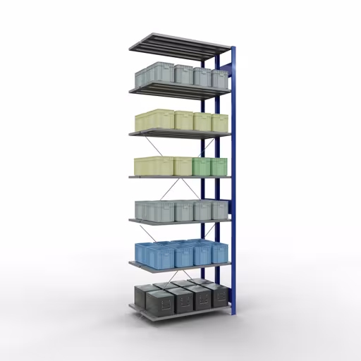 Aanbouwrekken, dubbele rekken, rekkensysteem MULTIplus150, 3000 x 1000 x (2x600) mm, 2x7 planken, RAL 5010 gentiaanblauw van het merk Schulte Lagertechnik uit het rekkenprogramma