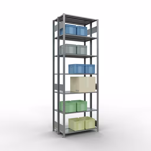 Productafbeelding nr. 13 van het artikel Basisplank, dubbele plank, rekkensysteem MULTIplus150, 3000 x 1000 x (2x300) mm (HxBxD), 2x7 planken, lengtestangen, verzinkt Figuur nr. 13 van het artikel basisrek, dubbel legbord, legbordinsteeksysteem MULTIplus150, 3000 x 1000 x (2x300) mm, 2x7 legborden, lengtestangen, verzinkt uit de productgroep legbordstellingen van Schulte Lagertechnik.