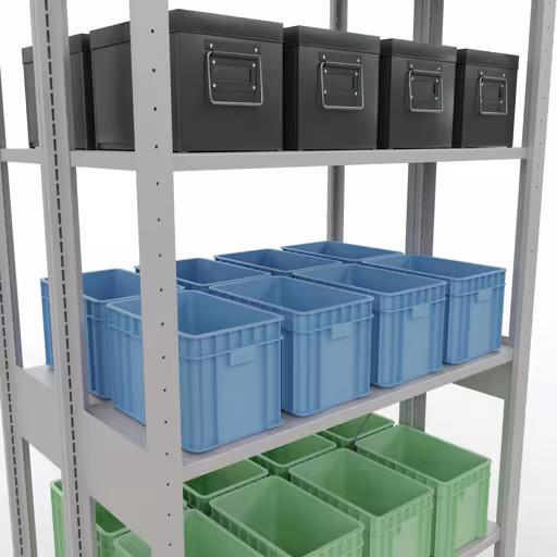 Productafbeelding nr. 13 van het artikel Basisplank, dubbele plank, rekkensysteem MULTIplus150, 2500 x 1000 x (2x300) mm (HxBxD), 2x6 planken, kruisschoor, RAL 7035 lichtgrijs Afbeelding nr. 13 van het artikel basisplank, dubbele plank, legplank-insteeksysteem MULTIplus150, 2500 x 1000 x (2x300) mm, 2x6 legborden, kruisschoor, RAL 7035 lichtgrijs uit de productgroep legbordstellingen van Schulte Lagertechnik