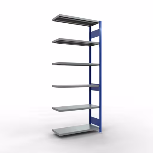 Aanbouwrekken, rekken, insteeksysteem MULTIplus330, 2500 x 1000 x 400 mm, 6 legborden, lengtestangen, RAL 5010 gentiaanblauw/verzinkt van Schulte Lagertechnik uit het assortiment insteeksysteem