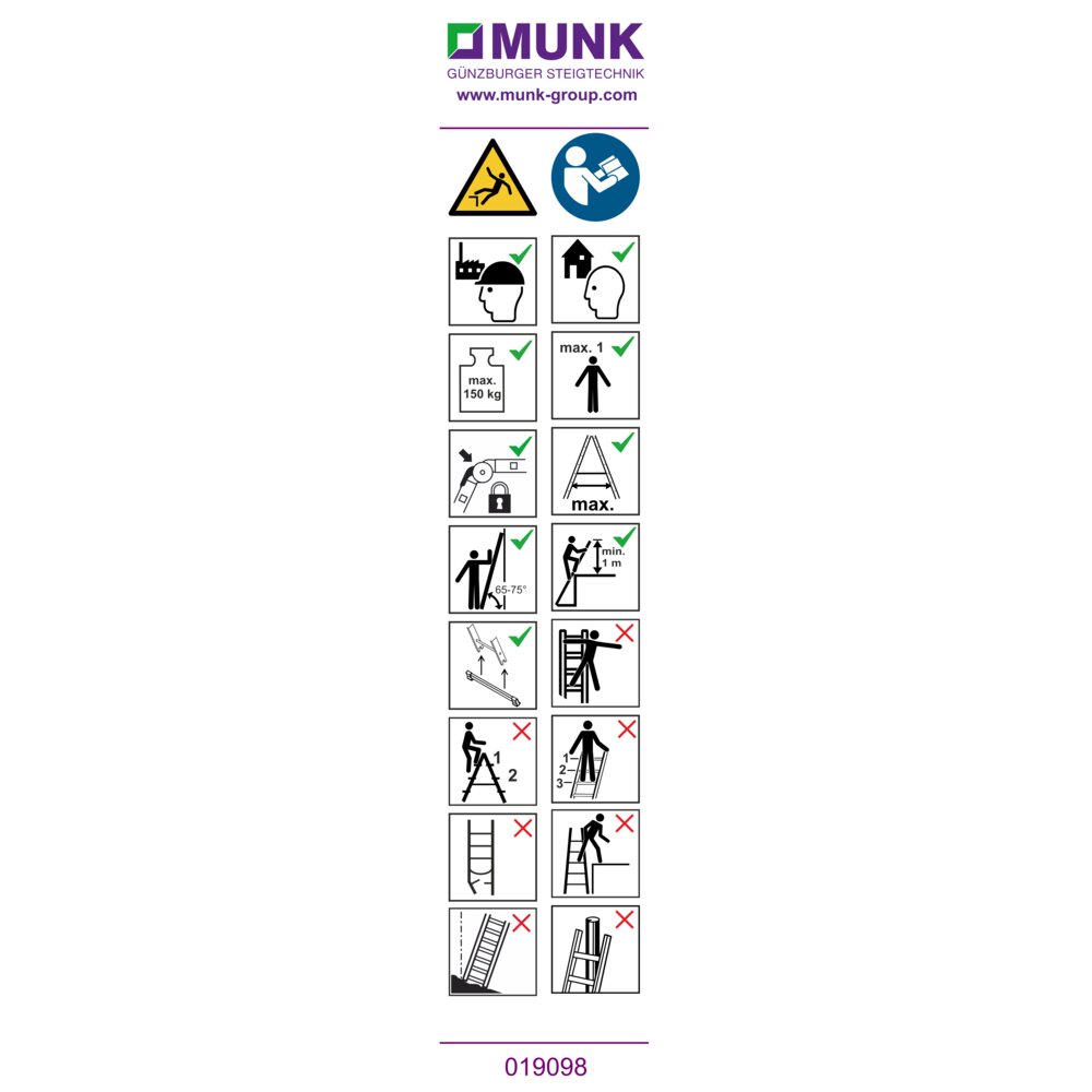 Munk waarschuwingsstickers voor multifunctionele ladders, set van 4, sticker #019166 van Günzburger Steigtechnik Munk waarschuwingsstickers voor multifunctionele ladders, 4-delige set, sticker #019166, uit de categorie multifunctionele ladders, artikelnummer 019166