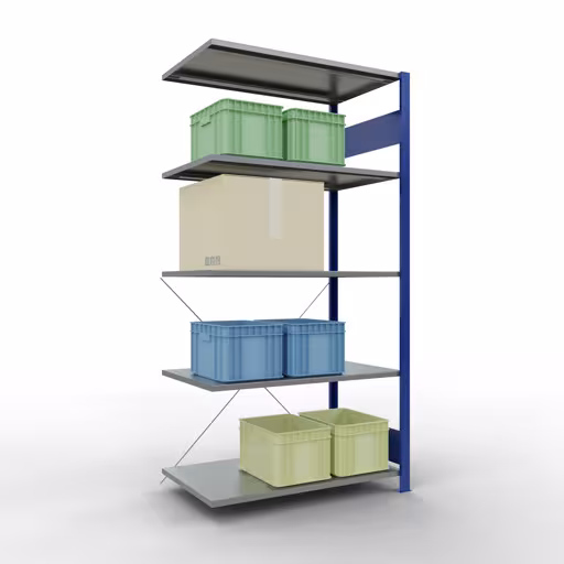 Aanbouwrekken, rekken, insteeksysteem MULTIplus150, 2000 x 1000 x 600 mm (HxBxD), 5 legborden, kruisschoor, RAL 5010/verzinkt uit de categorie aanbouwrekken met GTIN 4004514208811 Aanbouwrekken, rekken, insteeksysteem MULTIplus150, 2000 x 1000 x 600 mm, 5 legborden, RAL 5010/verzinkt van het merk Schulte Lagertechnik uit het assortiment insteeksysteem