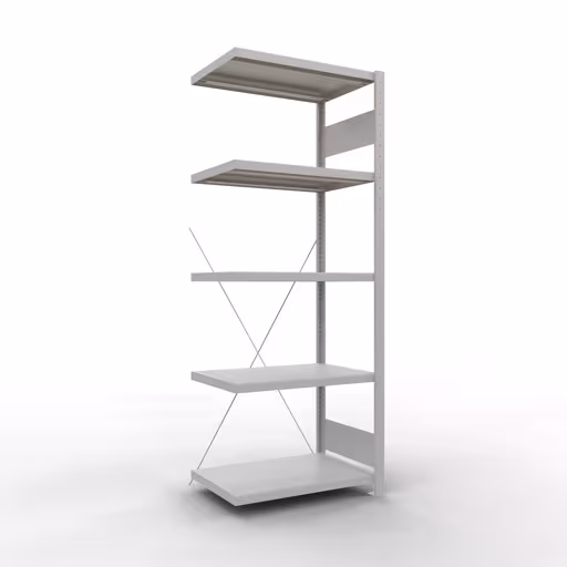 Aanbouwrekken, rekken, insteeksysteem MULTIplus250, 2000 x 750 x 500 mm (HxBxD), 5 planken, kruisschoor, RAL 7035 lichtgrijs van Schulte Lagertechnik Aanbouwrekken, legborden, insteeksysteem MULTIplus250, 2000 x 750 x 500 mm (HxBxD), 5 legborden, kruisschoor, RAL 7035 lichtgrijs, aanbouwplank, art.nr. 32855-75