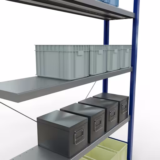 Productafbeelding nr. 15 van het artikel Aanbouwrekken, legbordstellingen, insteeksysteem MULTIplus250, 2000 x 1300 x 300 mm (HxBxD), 5 legborden, kruisschoor, RAL 5010 gentiaanblauw/verzinkt Afbeelding nr. 15 van het artikel aanbouwrekken, legbordstellingen, insteeksysteem MULTIplus250, 2000 x 1300 x 300 mm, 5 legborden, kruisschoor, RAL 5010 gentiaanblauw/verzinkt uit de productgroep insteeksysteem van Schulte Lagertechnik.