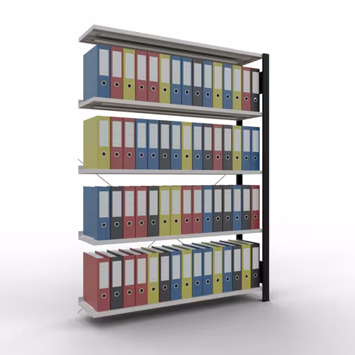 Productafbeelding nr. 14 van het artikel Aanbouwstelling, kantoorstelling, insteeksysteem MULTIplus85, 1800 x 1300 x 300 mm, 5 legborden, kruisschoor, met stoplijst, zwart/lichtgrijs Figuur nr. 14 van het artikel aanbouwrekken, kantoorrekken, insteeksysteem MULTIplus85, 1800 x 1300 x 300 mm, 5 planken, kruisschoor, met aanslaglijst, zwart/lichtgrijs uit de productgroep kantoorrekken van Schulte Lagertechnik.