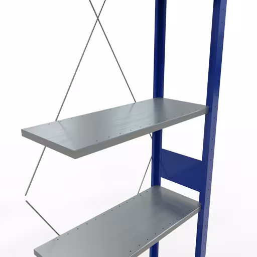Extra afbeelding van het artikel Aanbouwplank, legplank, insteeksysteem MULTIplus150, 3000 x 750 x 300 mm, 7 legborden, kruisschoor, RAL 5010 gentiaanblauw/verzinkt/verzinkt vanaf opzetplank