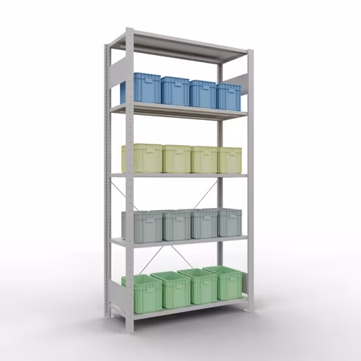 Figuur nr. 13 van het artikel basisplank, legbord, insteeksysteem MULTIplus150, 2000 x 1000 x 400 mm, 5 legborden, kruisschoor, RAL 7035 lichtgrijs uit de productgroep insteeksysteem van Schulte Lagertechnik.