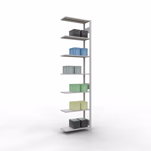 Extra afbeelding van het artikel Aanbouwrekken, legbord, insteeksysteem MULTIplus150, 3000 x 750 x 300 mm, 7 legborden, lengtestangen, RAL 7035 lichtgrijs van aanbouwrekken