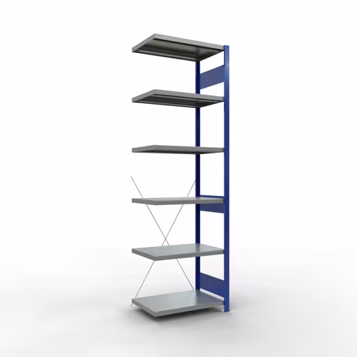 Aanbouwrekken, rekken, insteeksysteem MULTIplus250, 2500 x 750 x 500 mm (HxBxD), 6 planken, kruisschoor, RAL 5010 gentiaanblauw/verzinkt/verzinkt van Schulte Lagertechnik Aanbouwrekken, legbordstellingen, insteeksysteem MULTIplus250, 2500 x 750 x 500 mm (HxBxD), 6 legborden, kruisschoor, RAL 5010 gentiaanblauw/verzinkt/verzinkt, aanbouwplank, art.nr. 12956-75-B