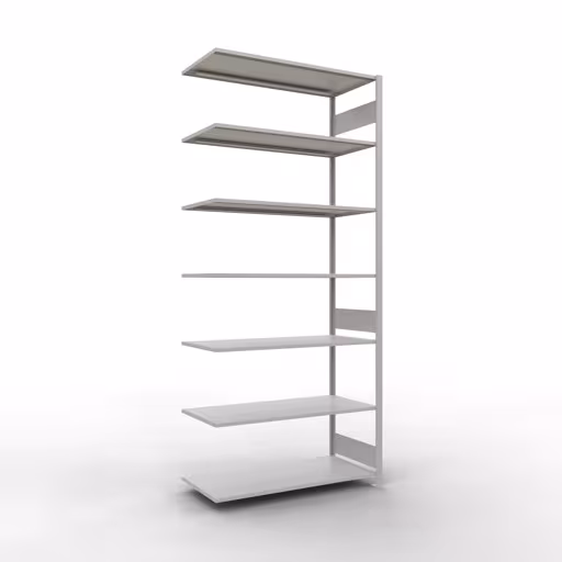 Aanbouwrekken, rekken, insteeksysteem MULTIplus150, 3000 x 1300 x 600 mm (HxBxD), 7 legborden, lengtebalk, RAL 7035 lichtgrijs, aanbouwplank, art.nr. 32667-130-LR
