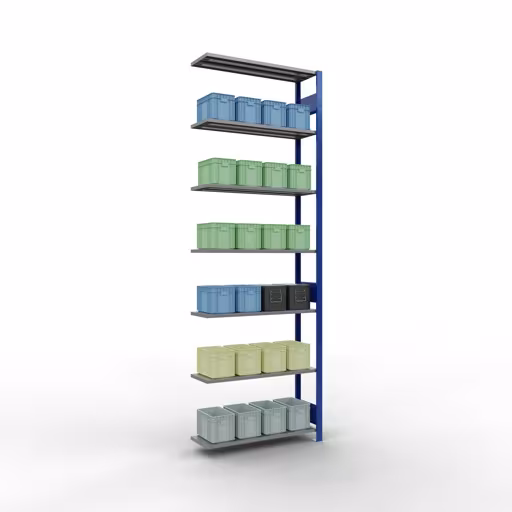 Andere weergave van het artikel Aanbouwplank, legbord, insteeksysteem MULTIplus150, 3000 x 1000 x 300 mm, 7 legborden, RAL 5010 gentiaanblauw/verzinkt uit de categorie aanbouwplanken