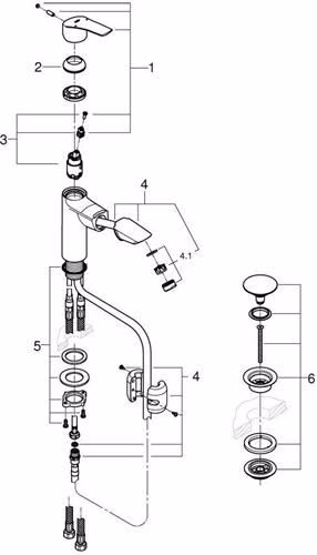 GROHE ééngreeps wastafelmengkraan Eurosmart 23976_3 M-Maat uittrekbare uitloop Push-Open Baduitloop chroom
