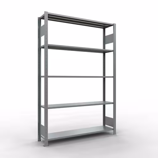 Basisplank, legplank, insteeksysteem MULTIplus150, 2000 x 1300 x 300 mm (HxBxD), 5 legborden, lengtestangen, verzinkt, basisplank, art.nr. 12730-130-LR