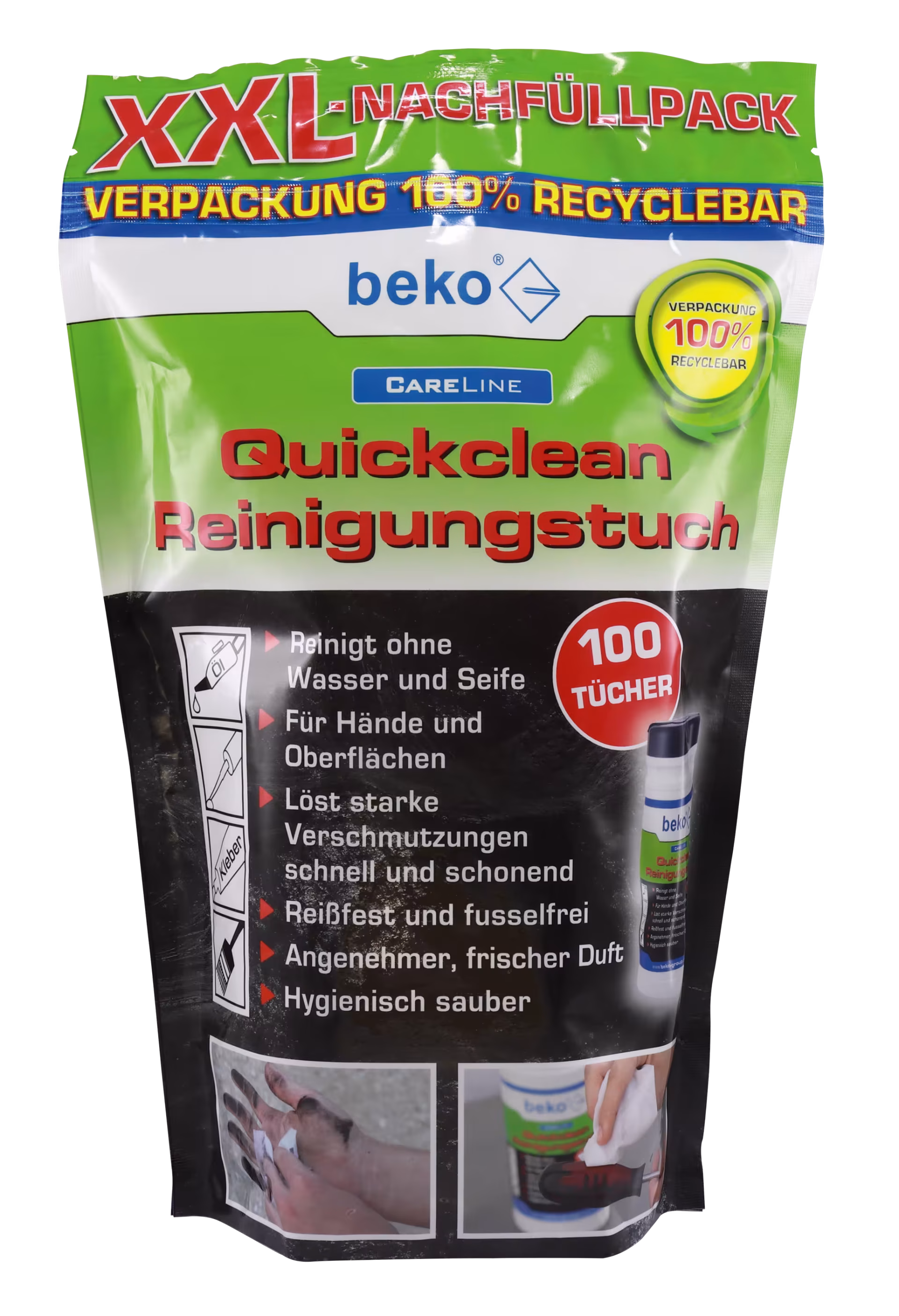 XXL navulverpakking Quickclean schoonmaakdoekje van Beko XXL navulverpakking Quickclean reinigingsdoekje uit de categorie handreiniger met artikelnr. 299 3 101
