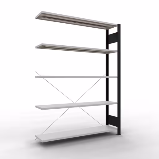 Afbeelding nr. 11 van het artikel aanbouwrekken, kantoorreksysteem MULTIplus85, 1800 x 1300 x 300 mm, 5 planken, kruisschoor, zonder aanslaglijst, zwart/lichtgrijs uit de productgroep kantoorrekken van Schulte Lagertechnik