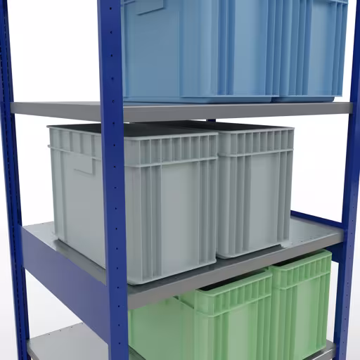 Extra afbeelding van het artikel basisplank, legplank, insteeksysteem MULTIplus330, 2500 x 1000 x 800 mm (HxBxD), 6 legborden, kruisschoor, RAL 5010 gentiaanblauw/verzinkt vanaf basisplank