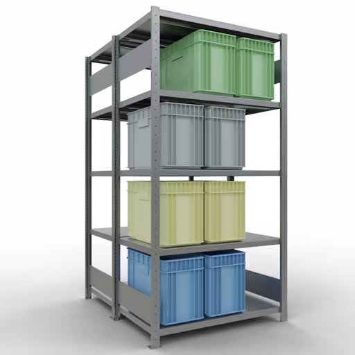 Basisplank, dubbele plank, legbord, insteeksysteem MULTIplus250, 2000 x 1000 x (2x600) mm (HxBxD), 2x5 legborden, lengtestangen, verzinkt met artikelnr. 17960 Basisplank, dubbele plank, rekkensysteem MULTIplus250, 2000 x 1000 x (2x600) mm, 2x5 planken, lengtestangen, verzinkt van Schulte Lagertechnik uit de categorie rekken