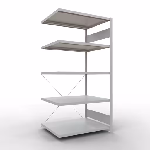 Aanbouwrekken, rekken, insteeksysteem MULTIplus250, 2000 x 1000 x 800 mm (HxBxD), 5 planken, kruisschoor, RAL 7035 lichtgrijs van Schulte Lagertechnik Aanbouwrekken, rekken, insteeksysteem MULTIplus250, 2000 x 1000 x 800 mm (HxBxD), 5 legborden, kruisschoor, RAL 7035 lichtgrijs, aanbouwplank, art.nr. 32885