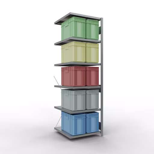 Figuur nr. 13 van het artikel aanbouwrekken, legbordstellingen, insteeksysteem MULTIplus250, 2500 x 750 x 800 mm, 6 legborden, kruisschoor, verzinkt uit de productgroep insteeksysteem van Schulte Lagertechnik.