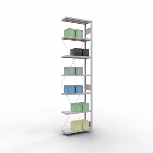Figuur nr. 13 van het artikel aanbouwrekken, legbordstellingen, insteeksysteem MULTIplus250, 3000 x 750 x 300 mm, 7 legborden, kruisschoor, RAL 7035 lichtgrijs uit de insteeksysteem productgroep van Schulte Lagertechnik.