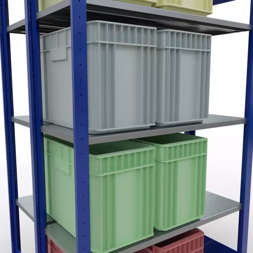 Andere weergave van het artikel Basisplank, dubbele plank, plankinsteeksysteem MULTIplus150, 2000 x 1000 x (2x400) mm (HxBxD), 2x5 planken, lengtestangen, RAL 5010 gentiaanblauw Andere weergave van het artikel Basisplank, dubbele plank, legplank-insteeksysteem MULTIplus150, 2000 x 1000 x (2x400) mm, 2x5 legborden, lengtestangen, RAL 5010 gentiaanblauw uit de categorie legborden