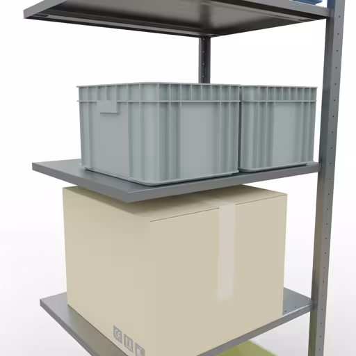 Aanbouwrekken, legborden, insteeksysteem MULTIplus150, 2000 x 750 x 600 mm (HxBxD), 5 legborden, lengtestangen, verzinkt met artikelnr. 12765-75-LR Aanbouwrekken, rekken, insteeksysteem MULTIplus150, 2000 x 750 x 600 mm, 5 planken, verzinkt van Schulte Lagertechnik uit de categorie insteeksystemen