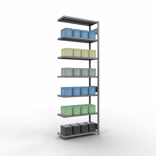 Productafbeelding nr. 15 van het artikel Aanbouwrekken, legborden, insteeksysteem MULTIplus330, 3000 x 1000 x 400 mm (HxBxD), 7 legborden, lengtestangen, verzinkt Afbeelding nr. 15 van het artikel aanbouwrekken, legbordstellingen, insteeksysteem MULTIplus330, 3000 x 1000 x 400 mm, 7 legborden, lengtestangen, verzinkt uit de productgroep insteeksysteem van Schulte Lagertechnik