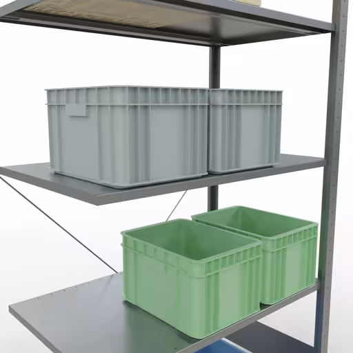 Productafbeelding nr. 13 van het artikel Aanbouwplank, legplank-insteeksysteem MULTIplus150, 2000 x 1000 x 600 mm, 5 legborden, verzinkt - Expressline uit het insteeksysteem-assortiment van Schulte Lagertechnik