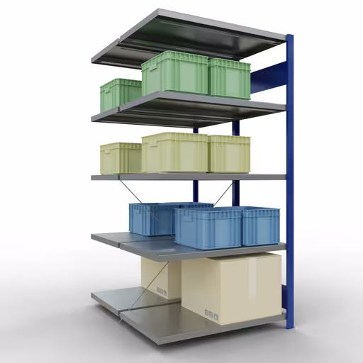 Productafbeelding nr. 14 van het artikel Aanbouwplank, dubbele plank, rekkensysteem MULTIplus250, 2000 x 1000 x (2x600) mm (HxBxD), 2x5 planken, kruisschoor, RAL 5010 gentiaanblauw Afbeelding nr. 14 van het artikel aanbouwplank, dubbele plank, stellingsysteem MULTIplus250, 2000 x 1000 x (2x600) mm, 2x5 planken, kruisschoor, RAL 5010 gentiaanblauw uit de productgroep stellingrekken van Schulte Lagertechnik