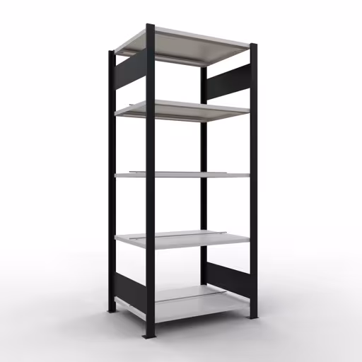 Figuur nr. 13 van het artikel, kantoorreksysteem MULTIplus150, 1800 x 750 x 600 mm, 5 planken, met middenaanslag, zwart/lichtgrijs uit de productgroep kantoorrekken van Schulte Lagertechnik.