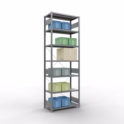 Productafbeelding nr. 12 van het artikel basisplank, legbord, insteeksysteem MULTIplus330, 3000x1000x500 mm (HxBxD), 7 legborden, kruisschoor, verzinkt Figuur nr. 12 van het artikel basisrek, legplank, insteeksysteem MULTIplus330, 3000 x 1000 x 500 mm, 7 legborden, kruisschoor, verzinkt uit de insteeksysteem productgroep van Schulte Lagertechnik.