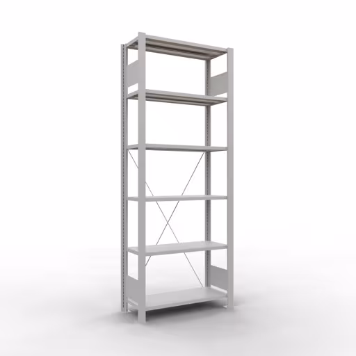 Figuur nr. 10 van het artikel basisrek, kantoorrek, insteeksysteem MULTIplus85, 2000 x 750 x 300 mm, 6 planken, kruisschoor, zonder aanslaglijst, lichtgrijs uit de productgroep kantoorrekken van Schulte Lagertechnik.