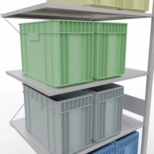 Figuur nr. 13 van het artikel aanbouwrekken, legbordstellingen, insteeksysteem MULTIplus150, 3000 x 1000 x 800 mm, 7 legborden, kruisschoor, RAL 7035 lichtgrijs uit de insteeksysteem productgroep van Schulte Lagertechnik.